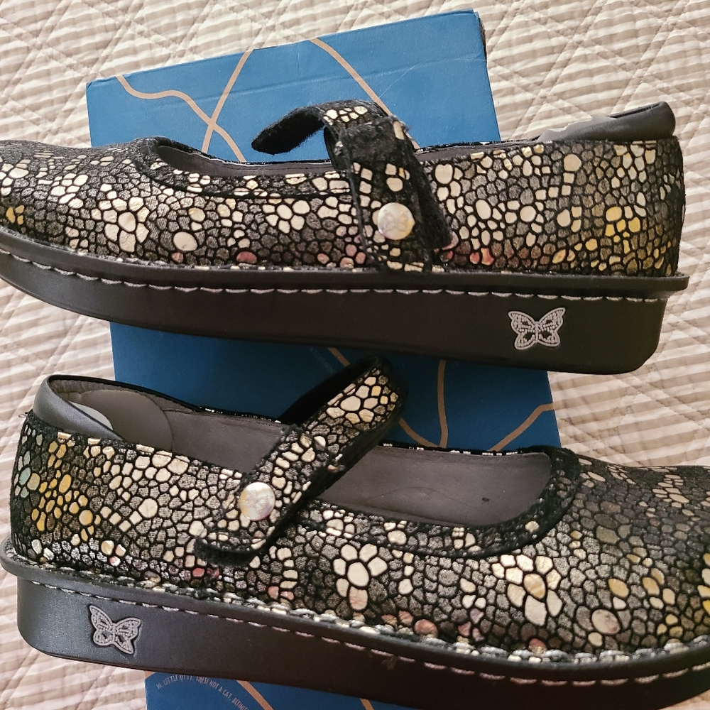 Shoes, Alegria, black and silver, size 40 US 9.5 to 10.